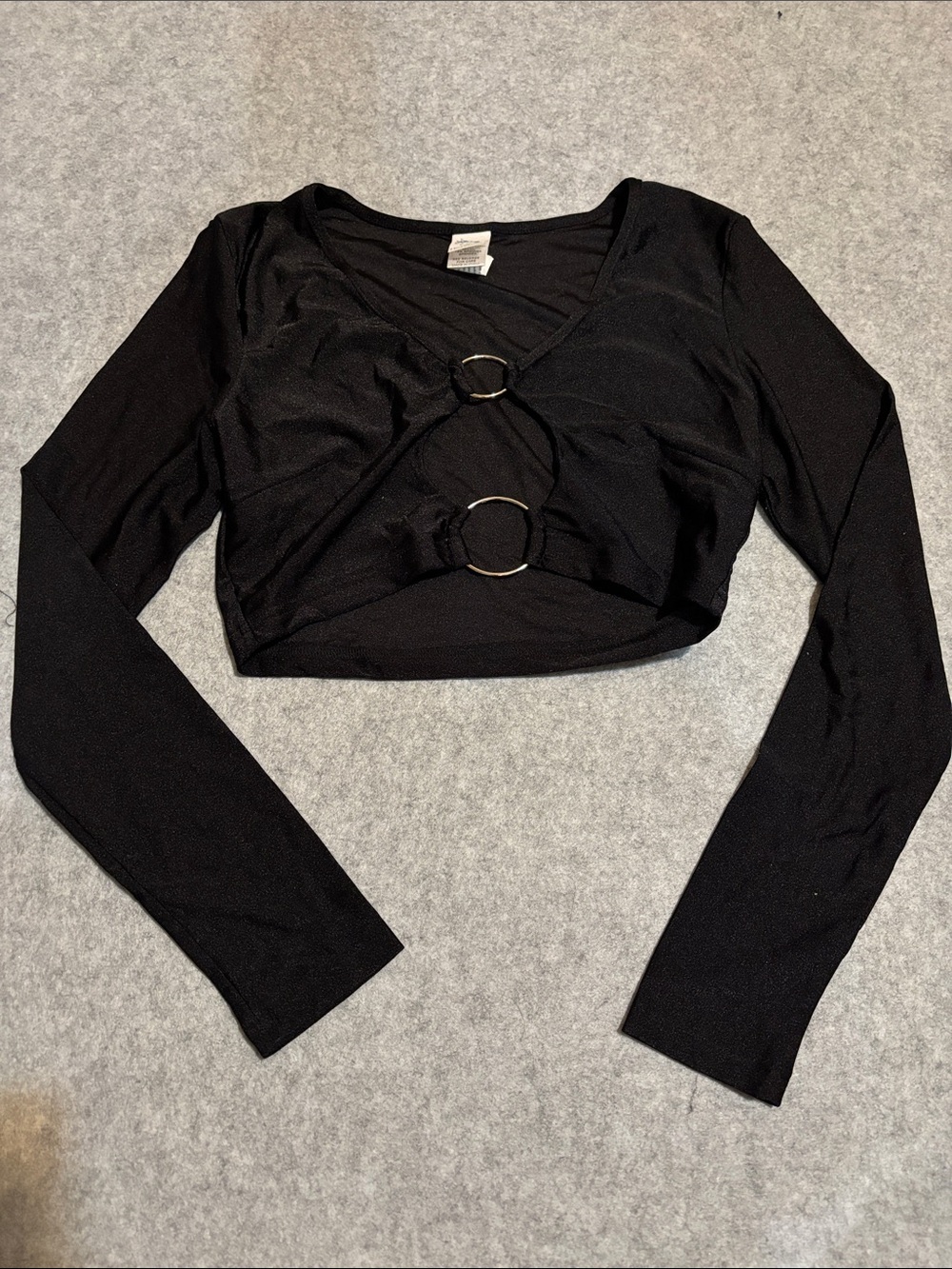 iHeartRaves Black O-Ring Cutout Long-Sleeve Crop Top